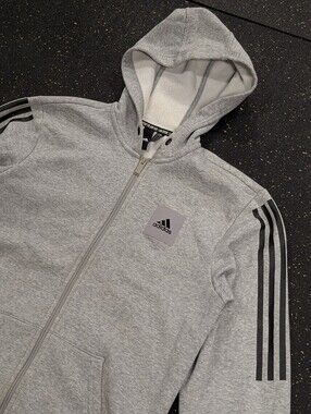 ADIDAS Men's Must Have  Full Zip Hooded Stadium Sweatshirt Size S Grey